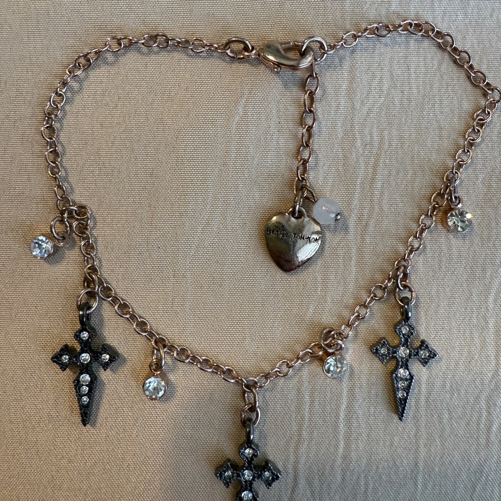 Betsey Johnson Black and Silver Cross Charm Bracelet or Anklet